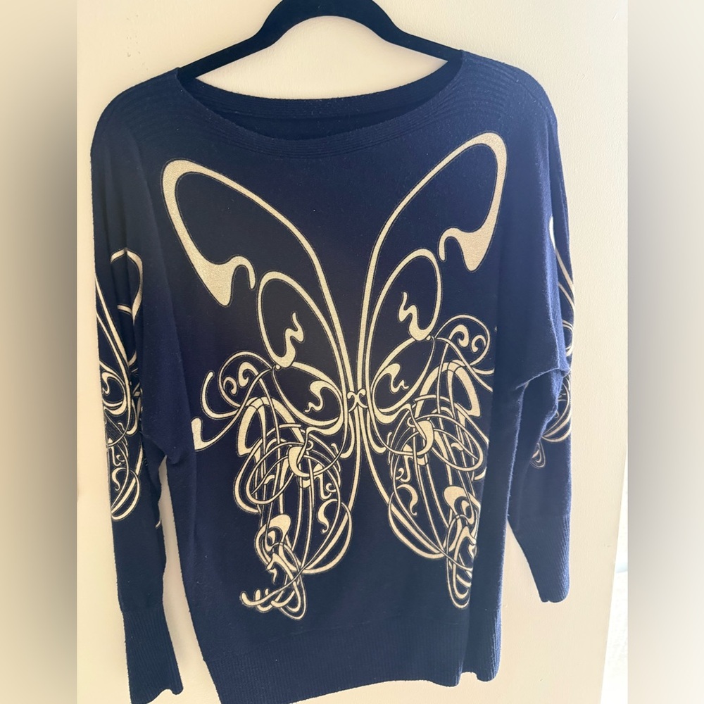 Elegant Black and Cream Butterfly Top
